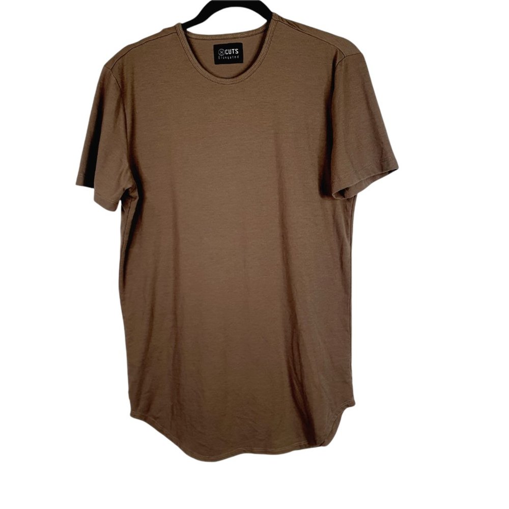 CUTS ELONGATED Brown crew neck tee Mens Medium Casual Short Sleeve Classic